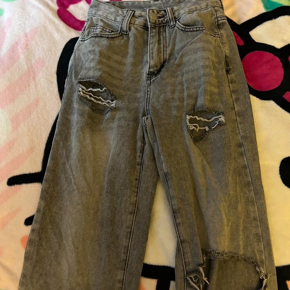Women's Grey and Black Jeans